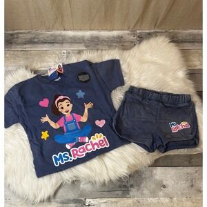 Ms Rachel Toddler Girls 2 Piece T-Shirt and Shorts Set Blue Mineral Wash 4T NEW